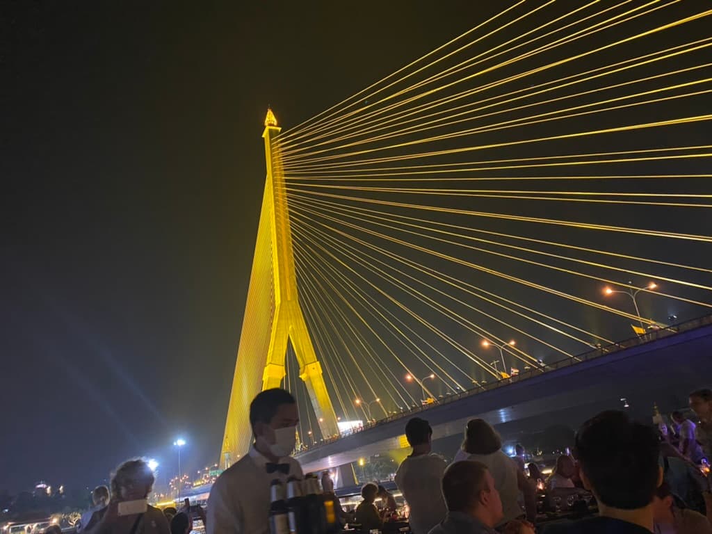 Rama VIII Bridge in Bangkok at night