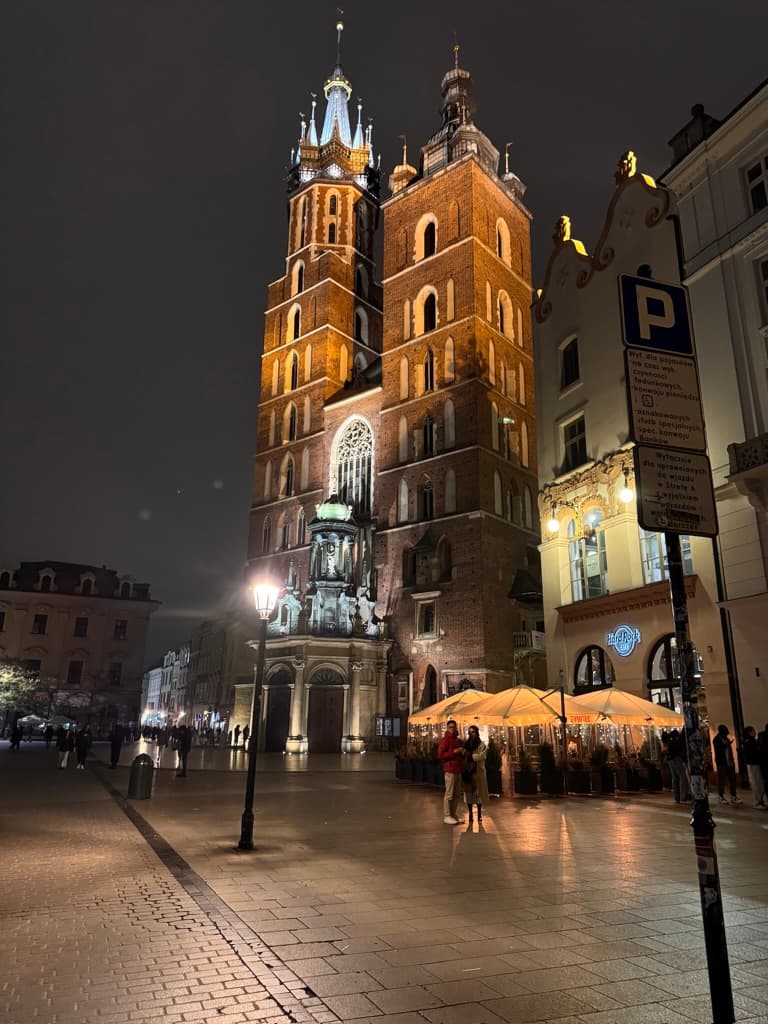 St Mary's Basilica in Krakow at night