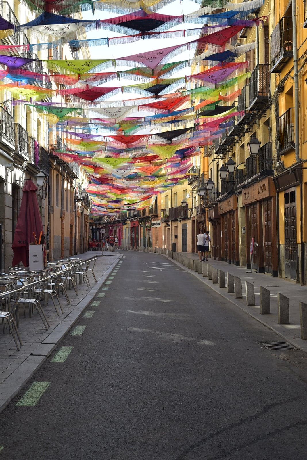 Cava Baja decorated for Fiestas de la Paloma in Madrid