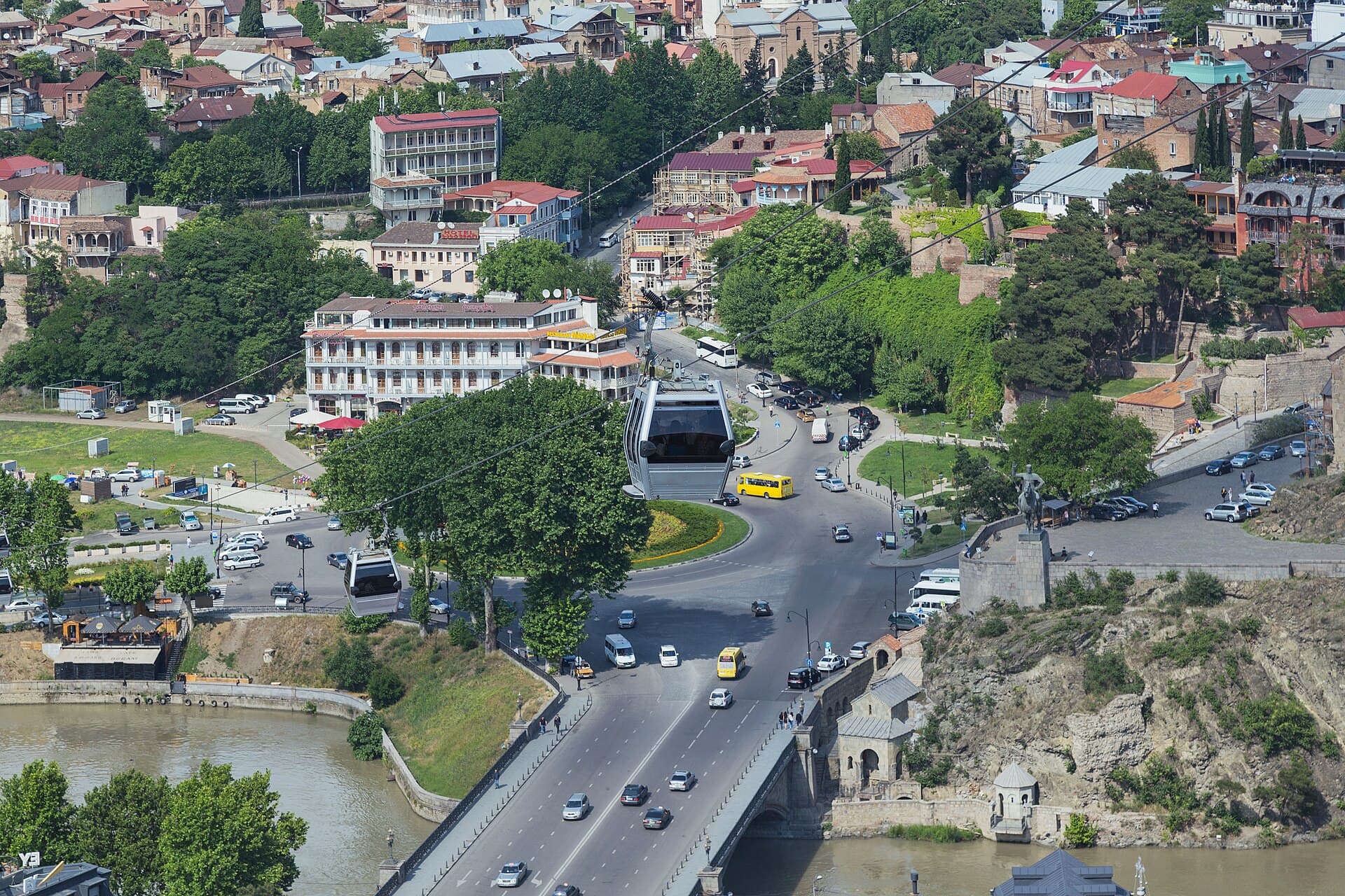 Cable cars and old Tbilisi seen from Narikala