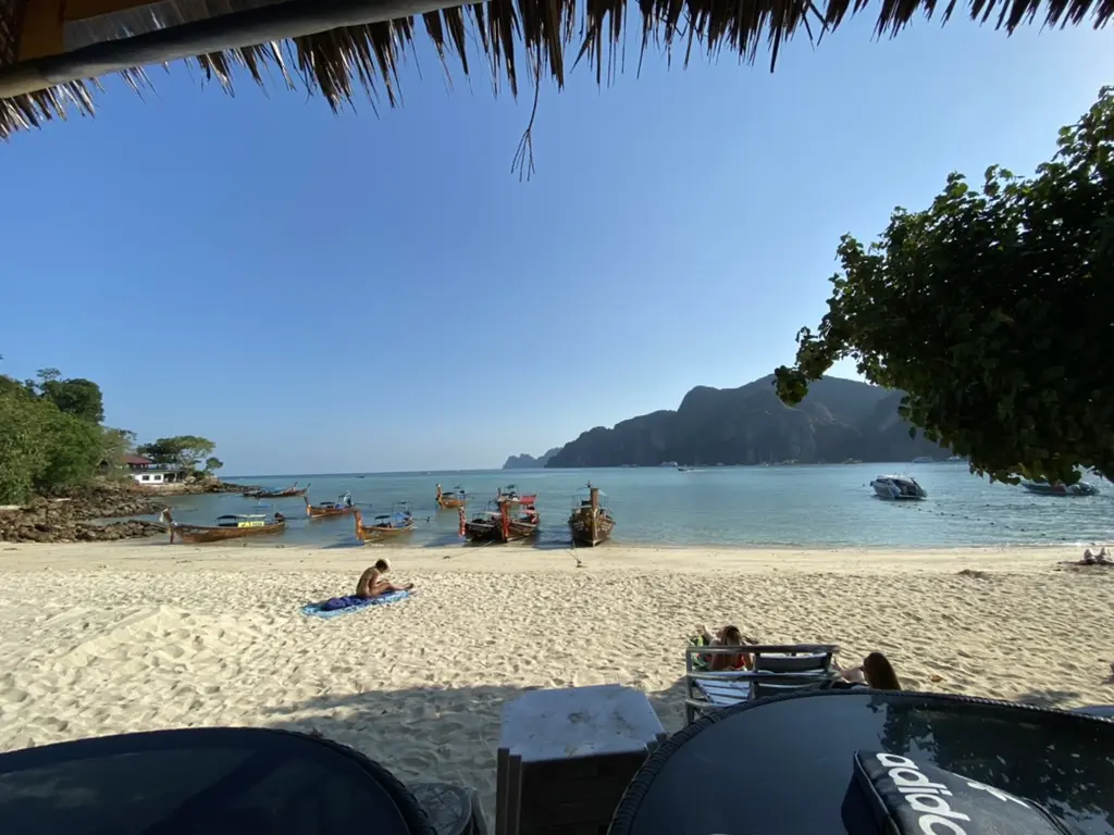 Beach and long-tail boats at the Phi Phi Islands